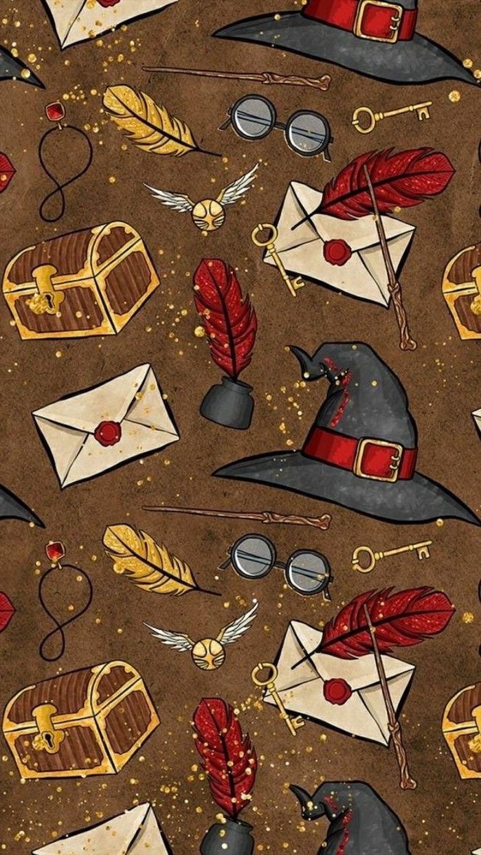 Harry Potter oggetti carini pattern, J.K. Rowling, 700x1244 Full HD Verticale, Smartphone