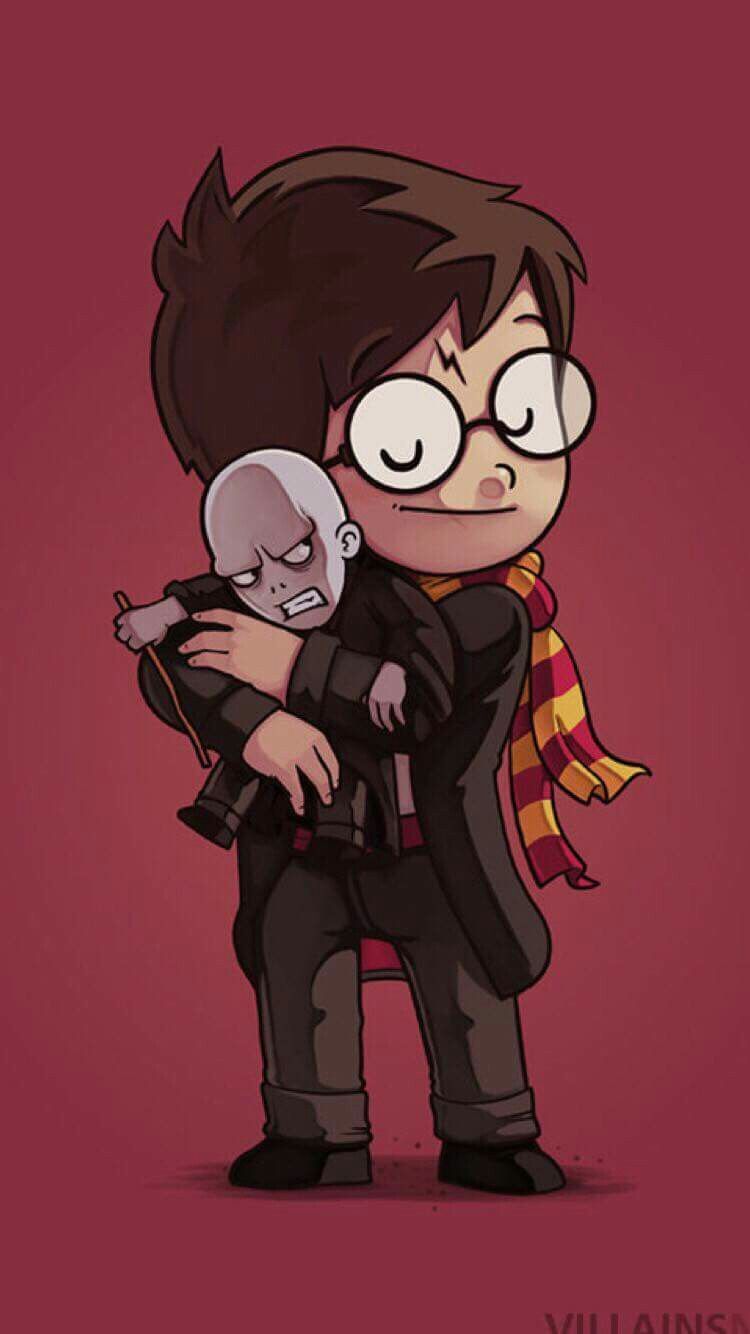 Harry Potter cartoon con Voldemort, J.K. Rowling, 750x1334 Verticale, Telefono