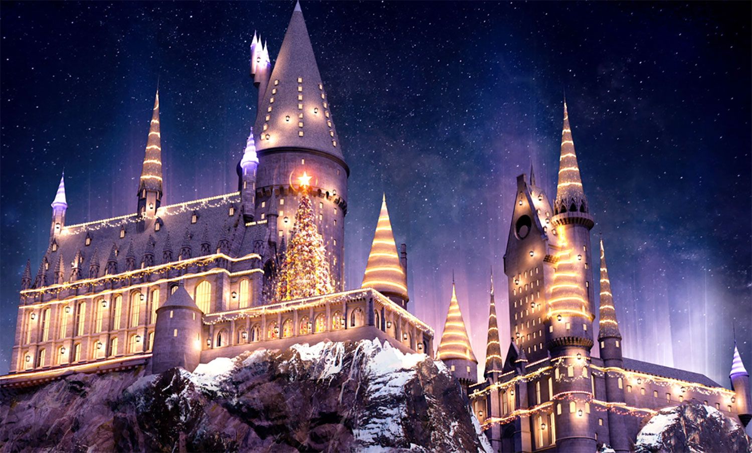 Castello Hogwarts natalizio illuminato, scuola di magia, 1500x903 HD, Desktop