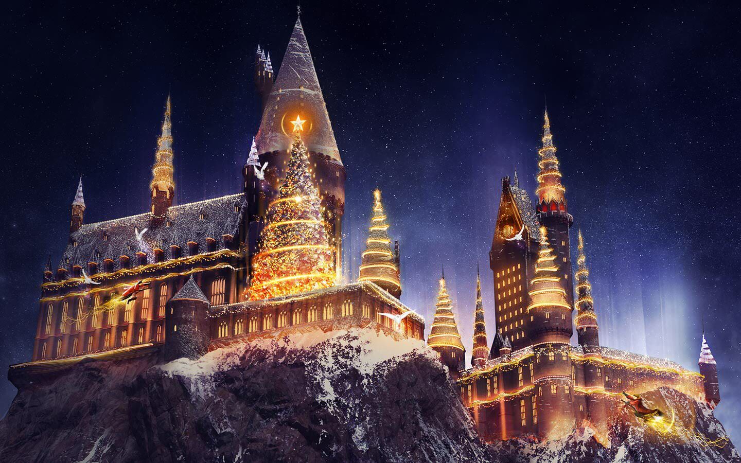 Castello Hogwarts natalizio innevato, 1440x900 720p, Laptop