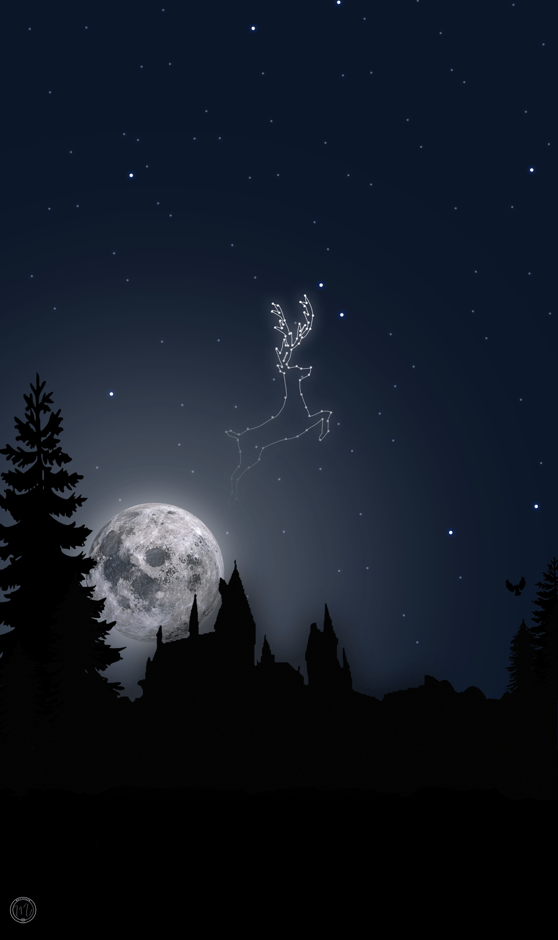 Patronus cervo Hogwarts notte, scuola di magia, 1780x3000 Verticale, Mobile