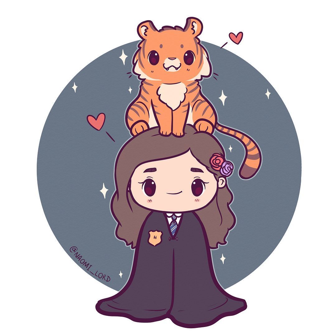 Hermione chibi con tigre in testa, 1080x1080 HD, Desktop