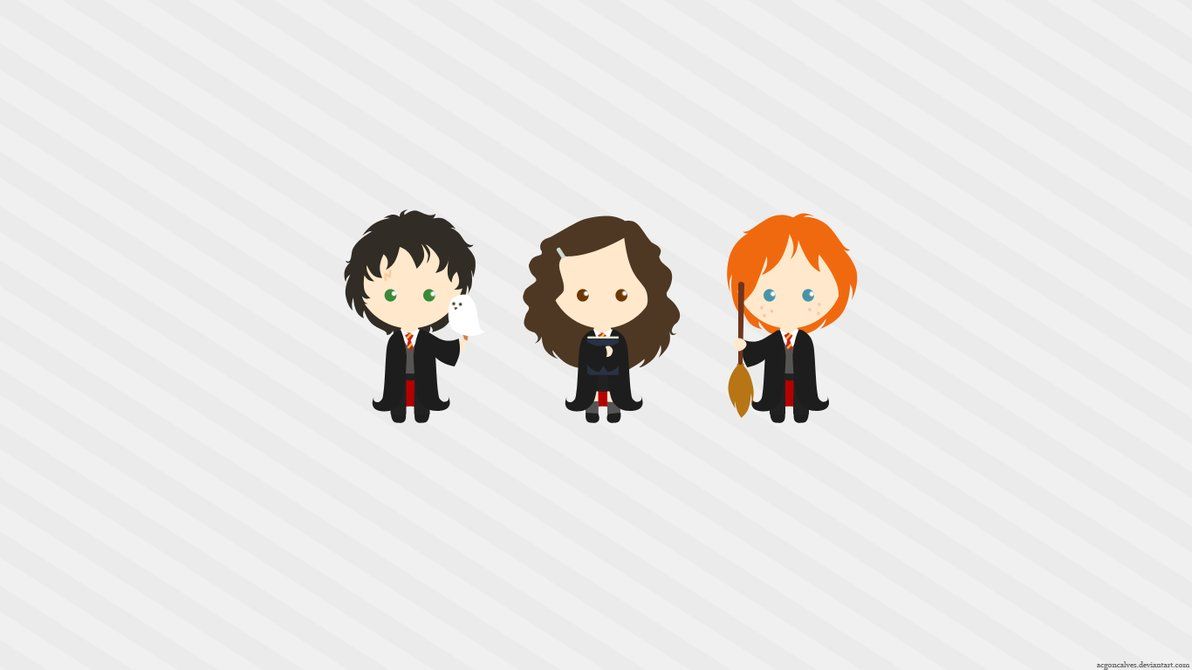Harry Potter Hermione Ron chibi, 1192x670 HD, Desktop