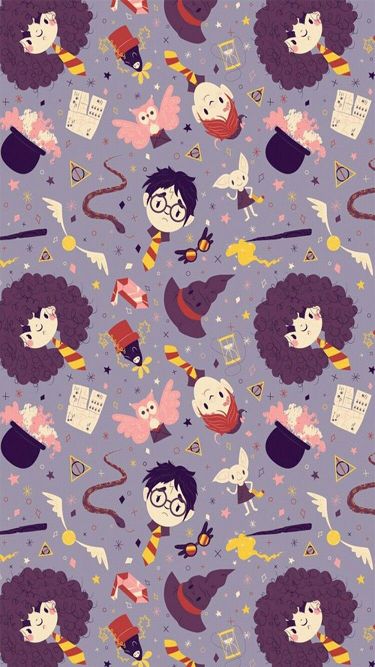Pattern personaggi Harry Potter viola, J.K. Rowling, 750x1334 Full HD Verticale, iPhone
