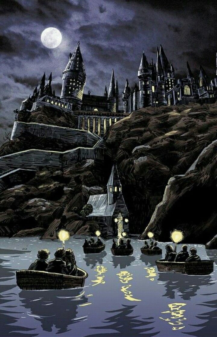 Castello Hogwarts barche notte, scuola di magia, 720x1120 Verticale, Mobile