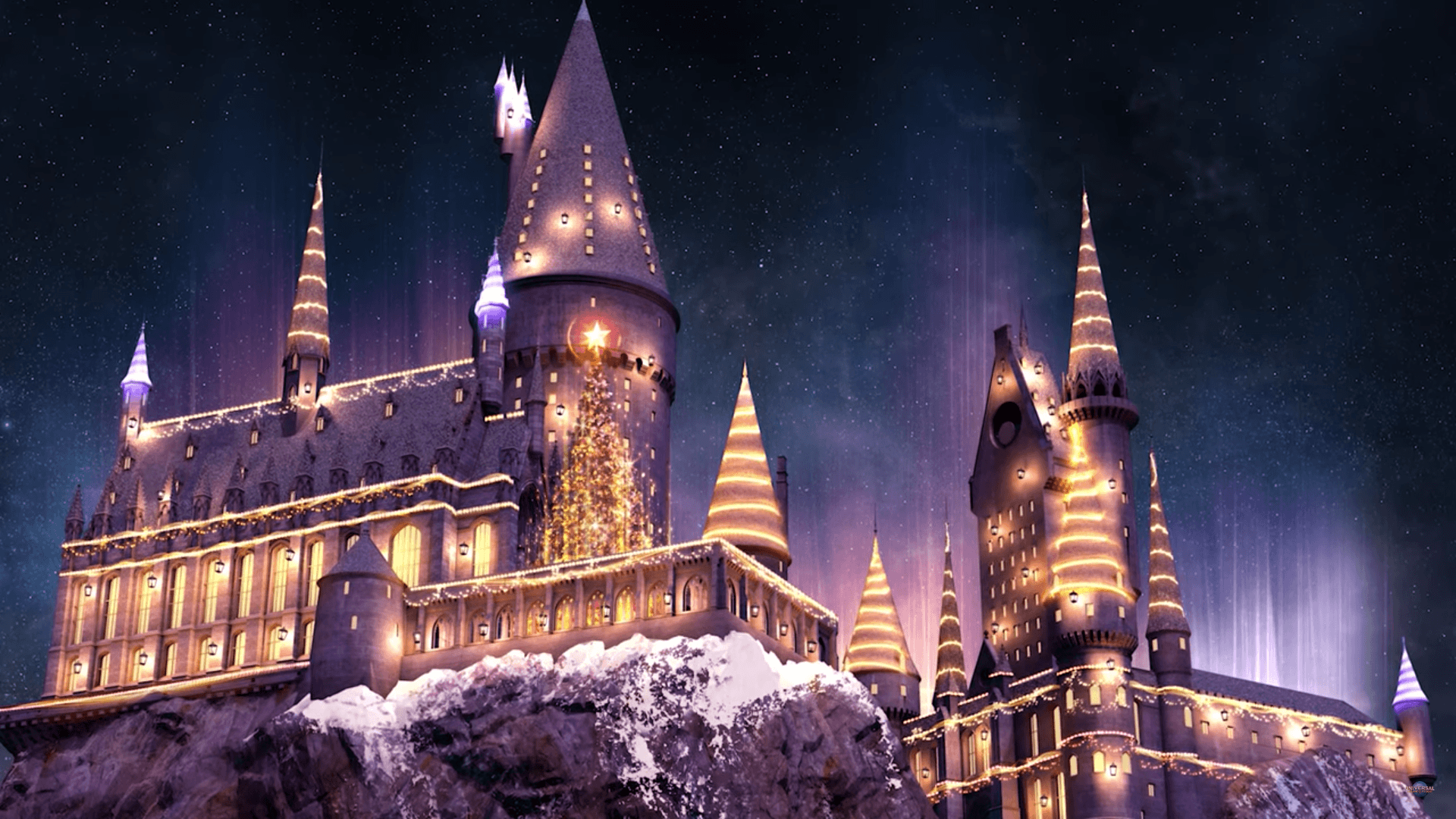 Castello Hogwarts innevato notturno, 1920x1080 1080p, Desktop