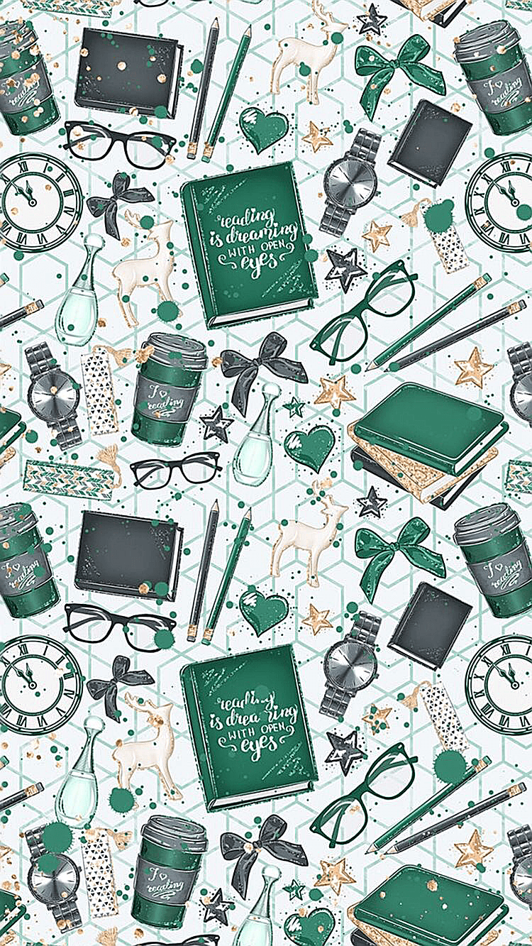 Pattern verde oggetti scolastici Slytherin, 750x1333 Full HD Verticale, Samsung Galaxy