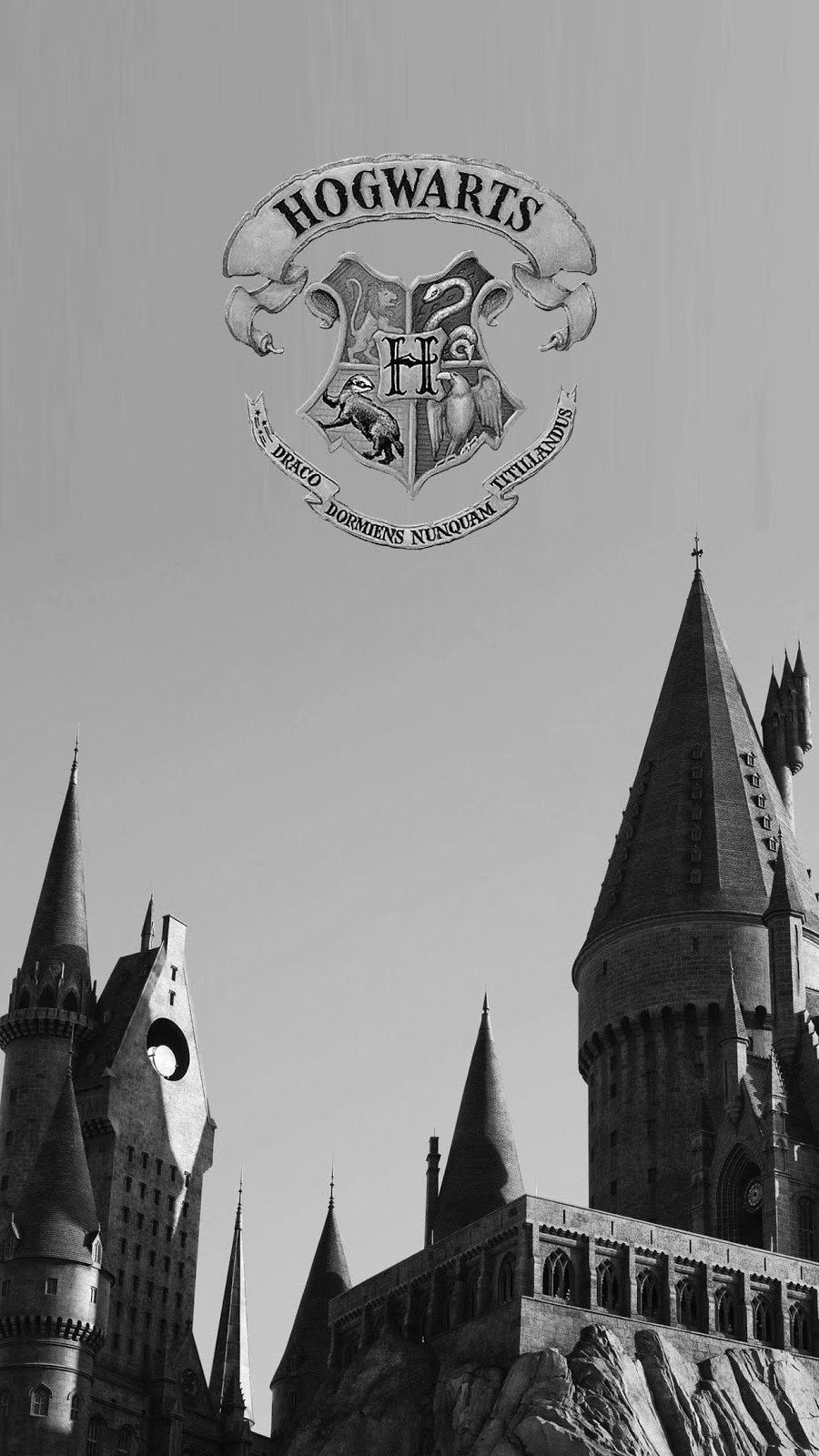 Castello Hogwarts stemma bianco nero, 900x1600 Verticale, Telefono