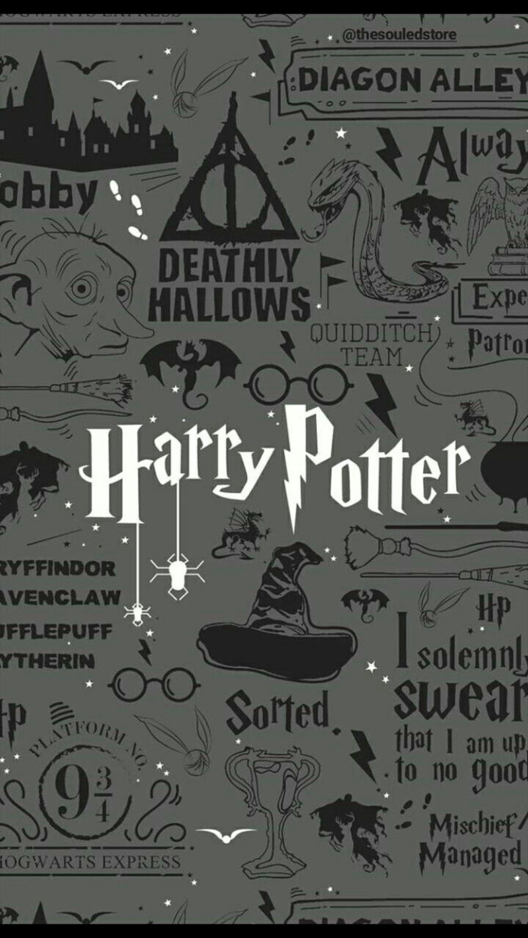 Harry Potter icone grigio nero, J.K. Rowling, 1080x1920 Verticale, Telefono