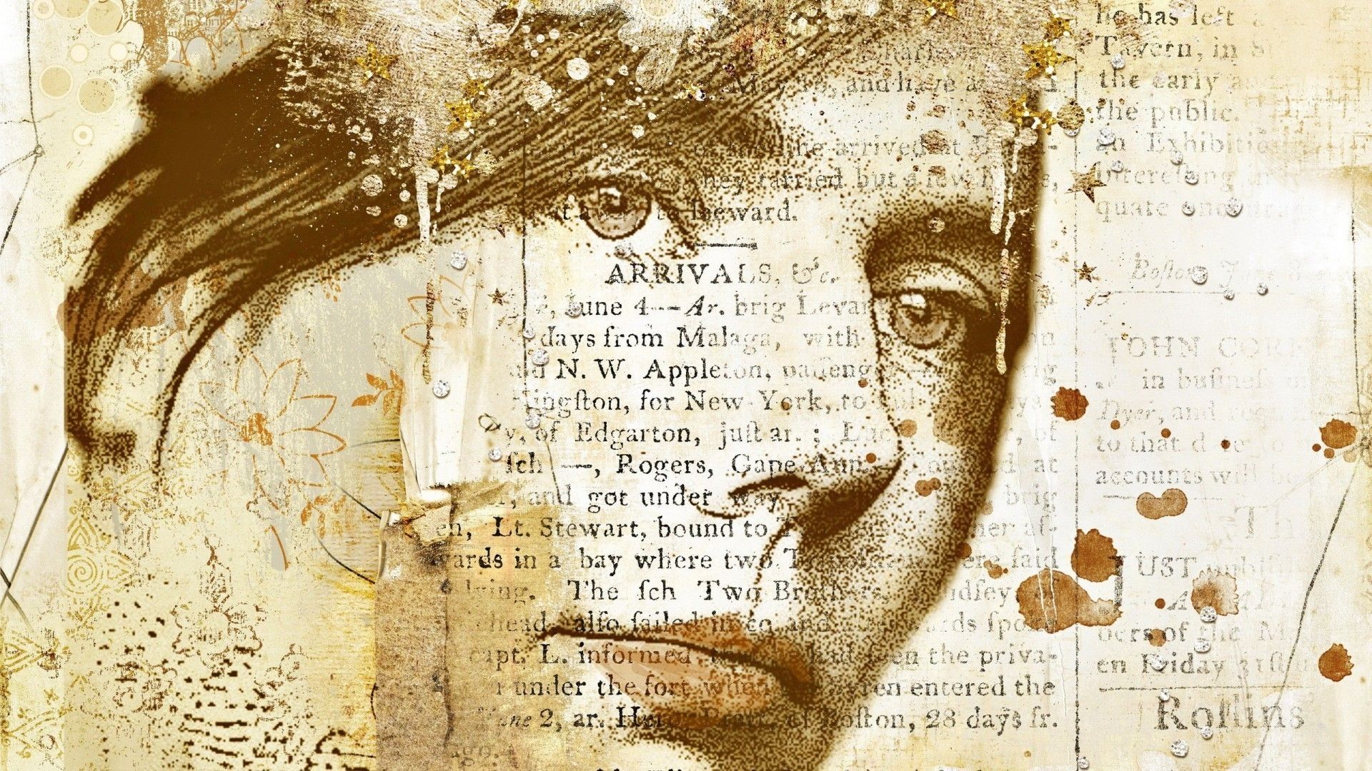 Ritratto collage vintage seppia, 1920x1080 Full HD, Desktop