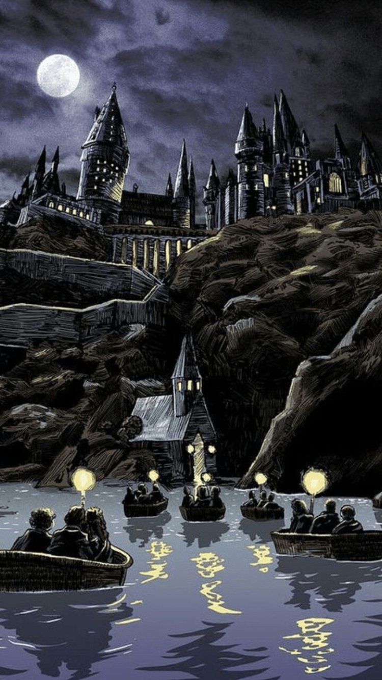 Castello Hogwarts notturno barche, scuola di magia, 750x1334 Full HD Verticale, iPhone