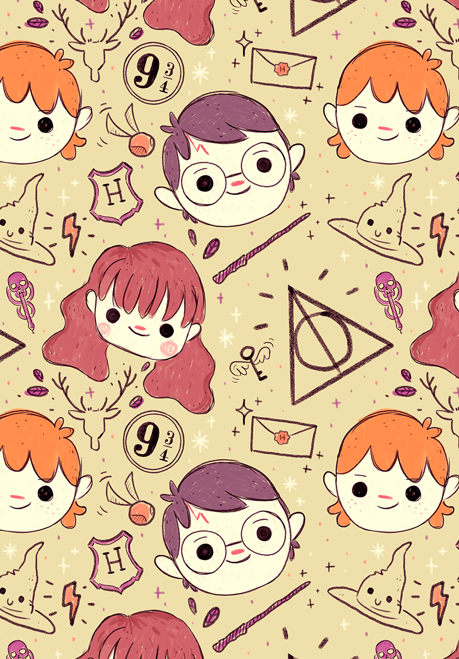 Harry Potter cartoon pattern beige, 900x1290 Verticale, OnePlus