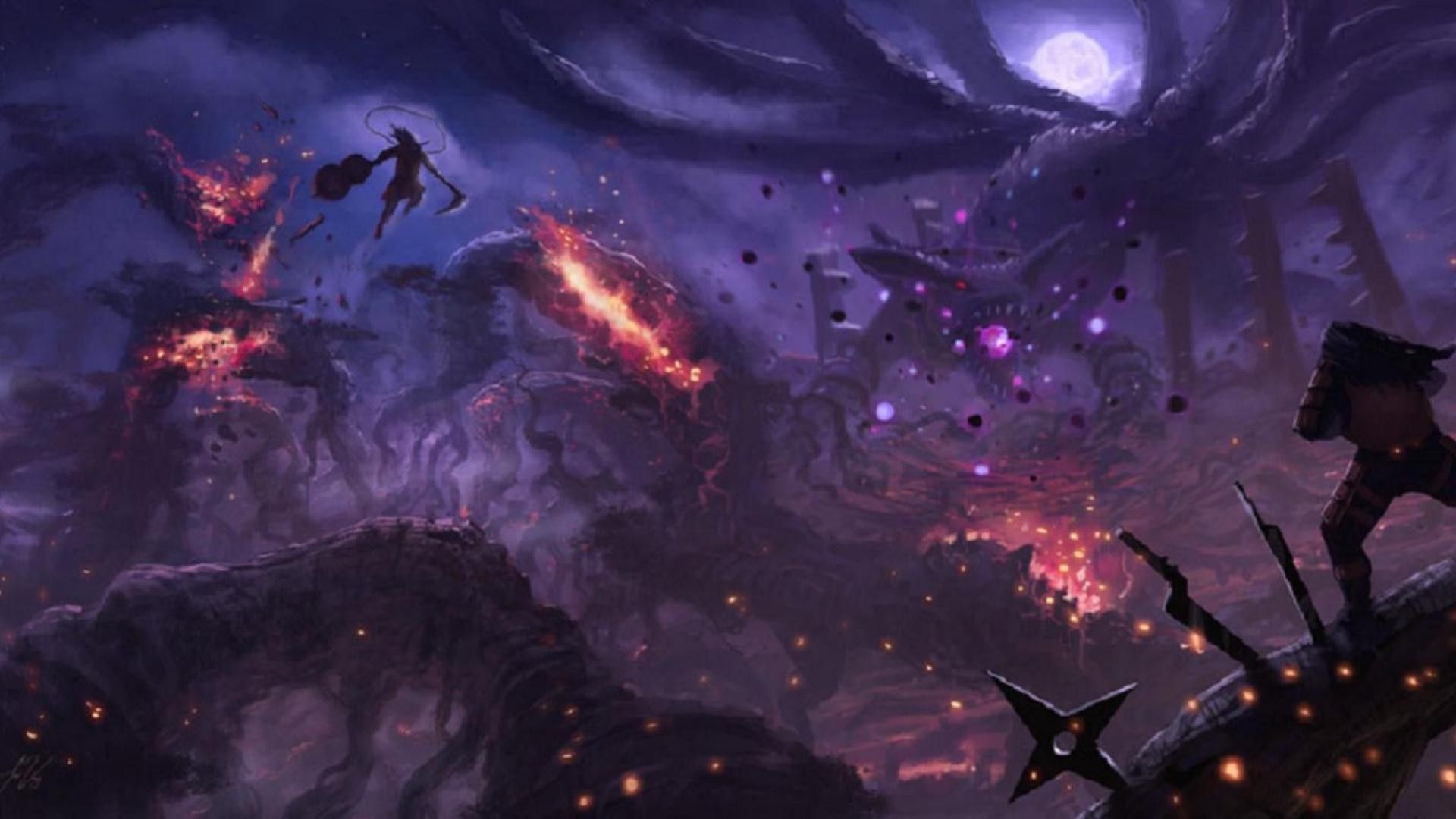 Hashirama e Madara, battaglia notturna, Naruto, 1920x1080 Full HD, PC