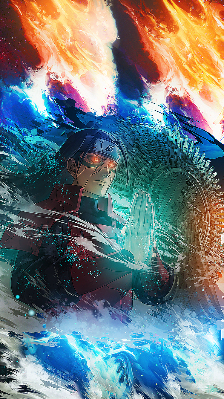 Madara Uchiha, Naruto, elementi acqua e fuoco, 750x1335 Full HD Verticale, Smartphone
