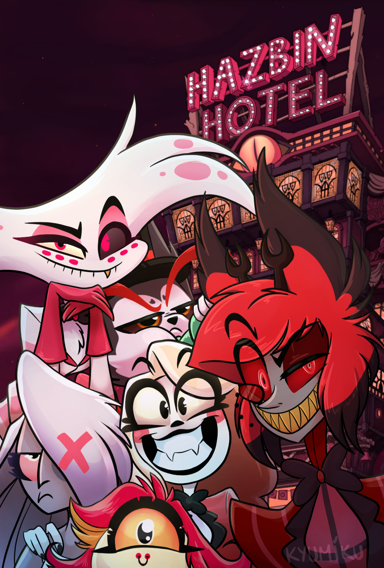 Personaggi Hazbin Hotel insegna, 1280x1894 Verticale, Telefono