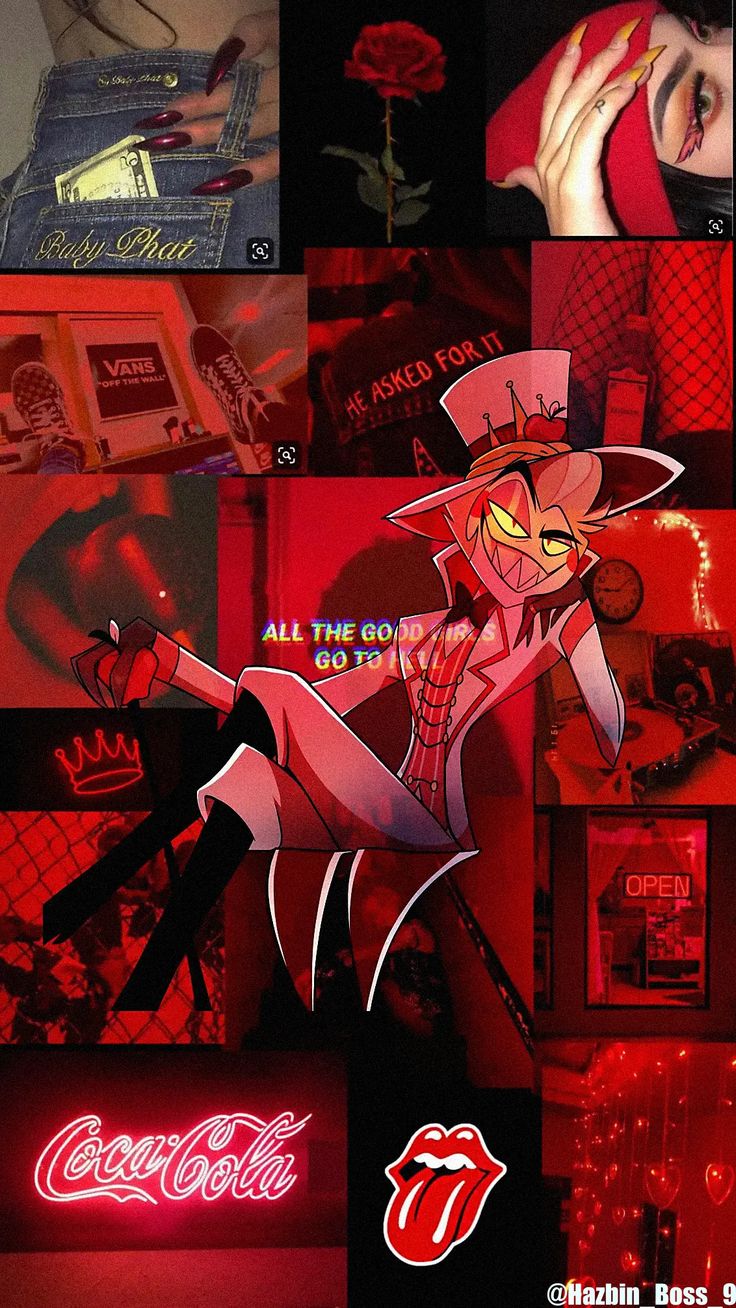 Alastor Hazbin Hotel collage rosso, 736x1308 Full HD Verticale, iPhone