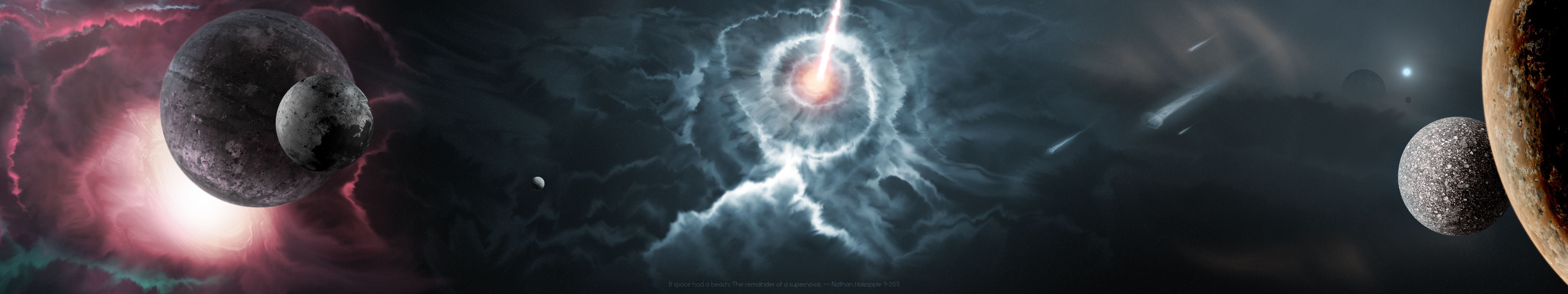 Pianeti e nebulosa spaziale, 5760x1080 Ultrawide, Dual Monitor