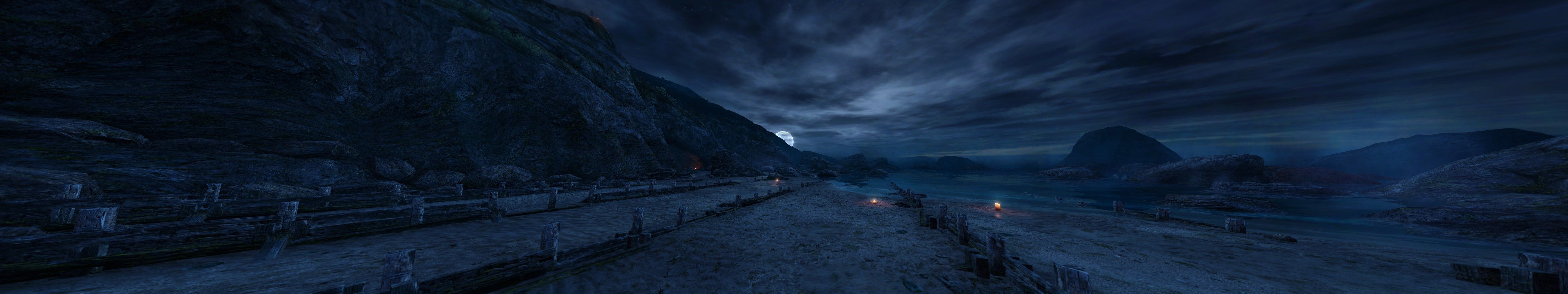 Paesaggio notturno montano blu, 5760x1080 Ultrawide, Dual Monitor