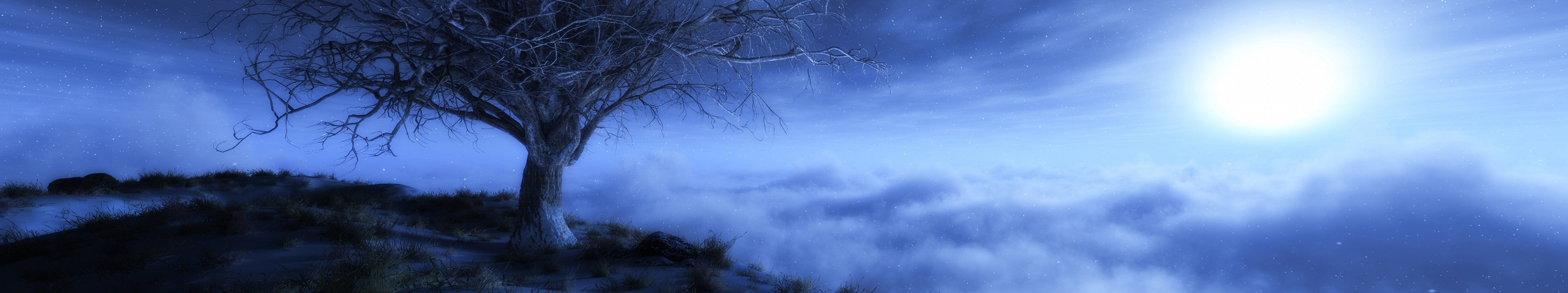 Albero solitario su collina nebbiosa, 5760x1080 21:9, Ultrawide
