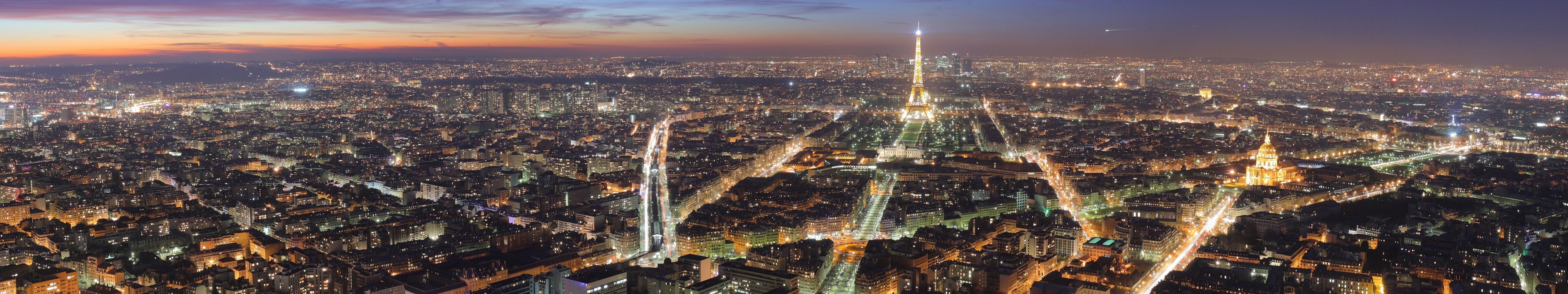 Parigi vista aerea notturna, 5760x1080 Panoramico, Smart TV 4K