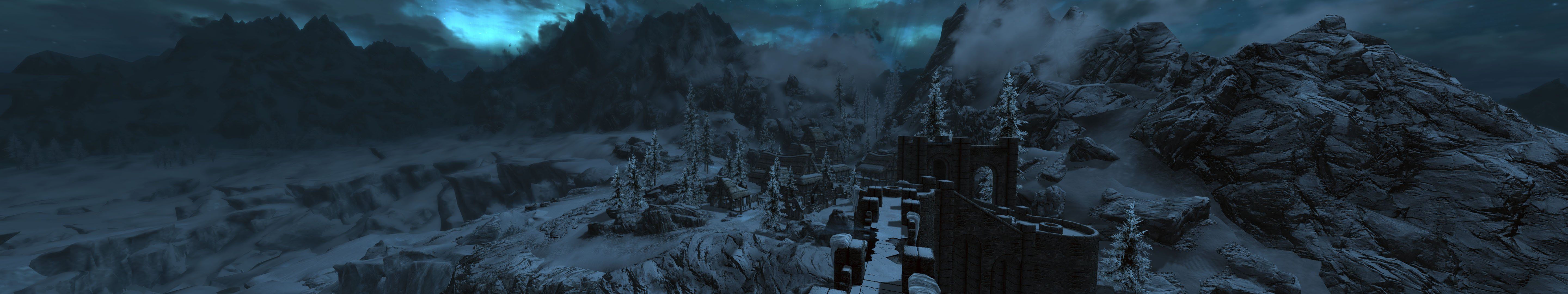 Paesaggio montano innevato notturno, 5760x1080 21:9, Ultrawide