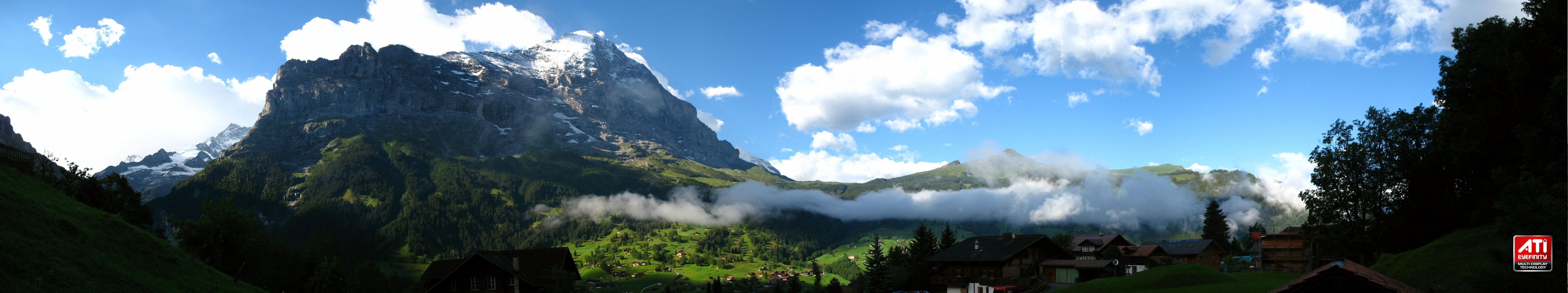 Valle alpina con nebbia montagne, 5760x1080 Panoramico, Dual Screen