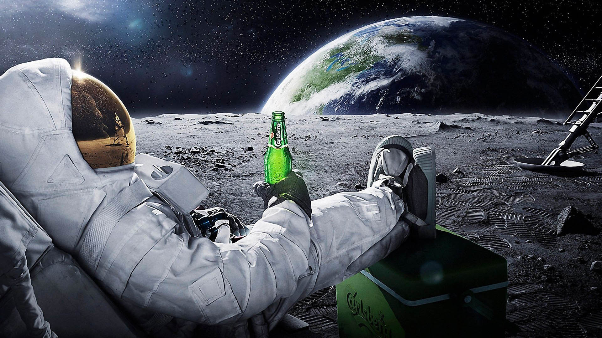 Astronauta sulla luna con birra, 1920x1080 Full HD, Desktop