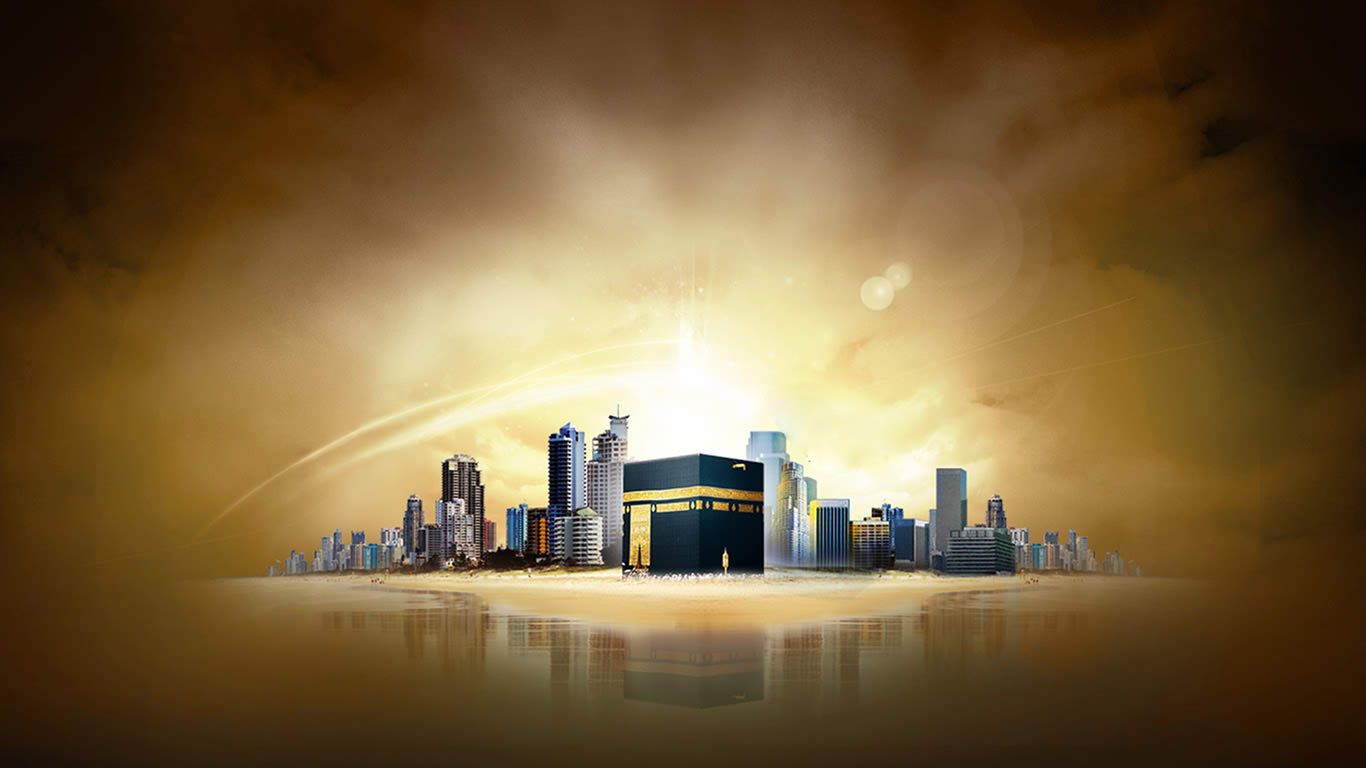 Kaaba con skyline dorato, 1366x768 HD, Desktop