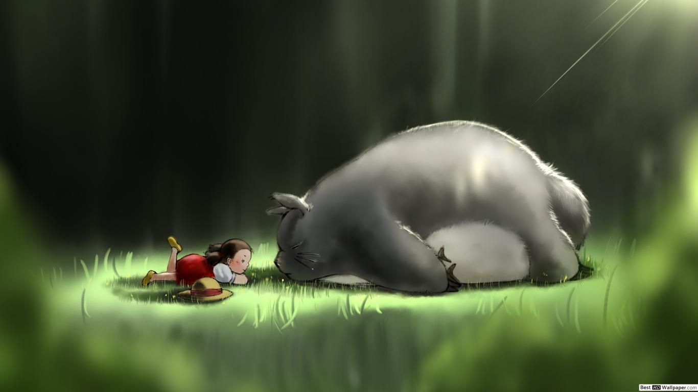 Totoro e Mei nel prato, 1366x768 720p, Laptop