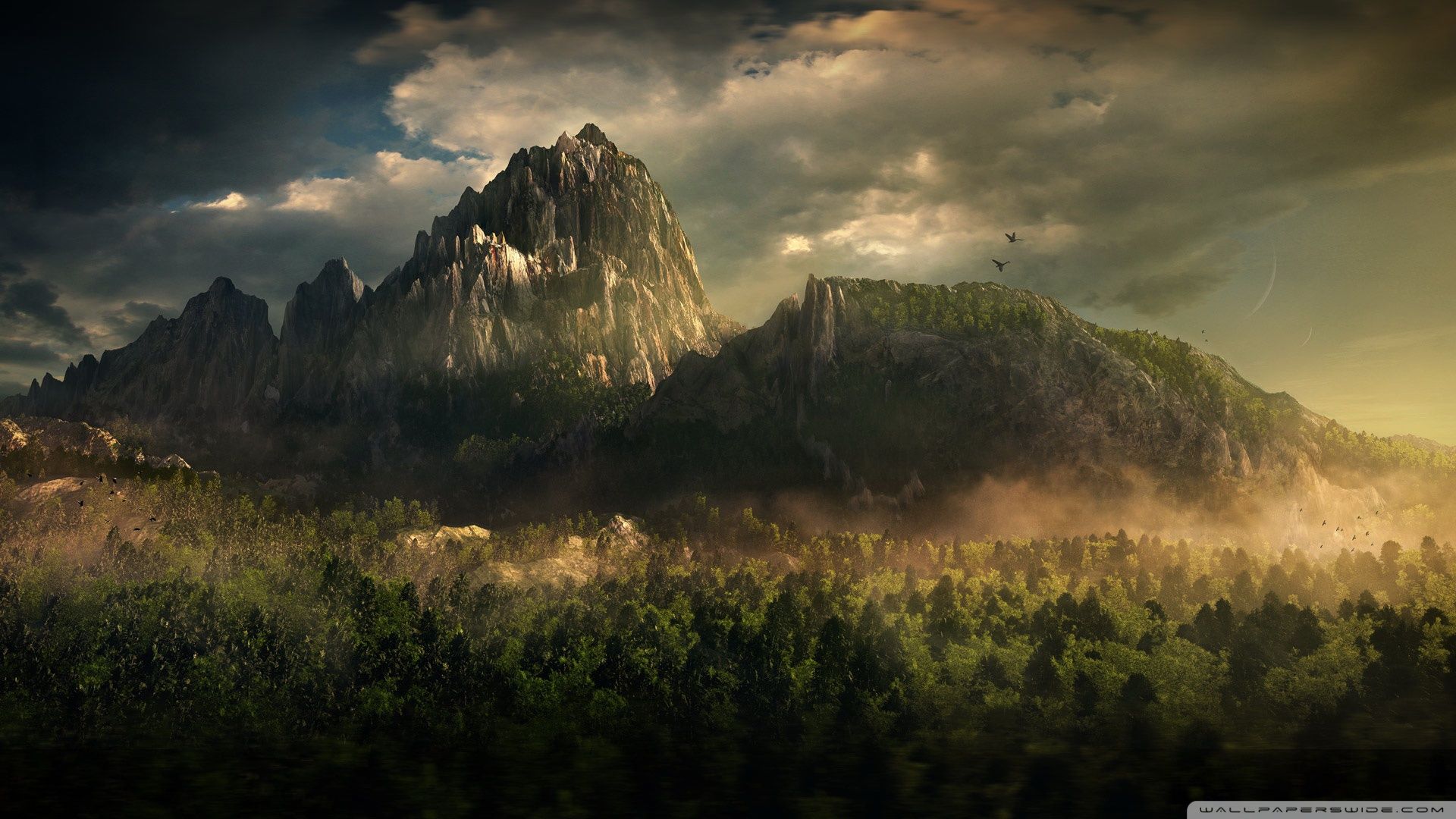 Montagna fantasy con foresta nebbiosa, 1920x1080 1080p, Desktop
