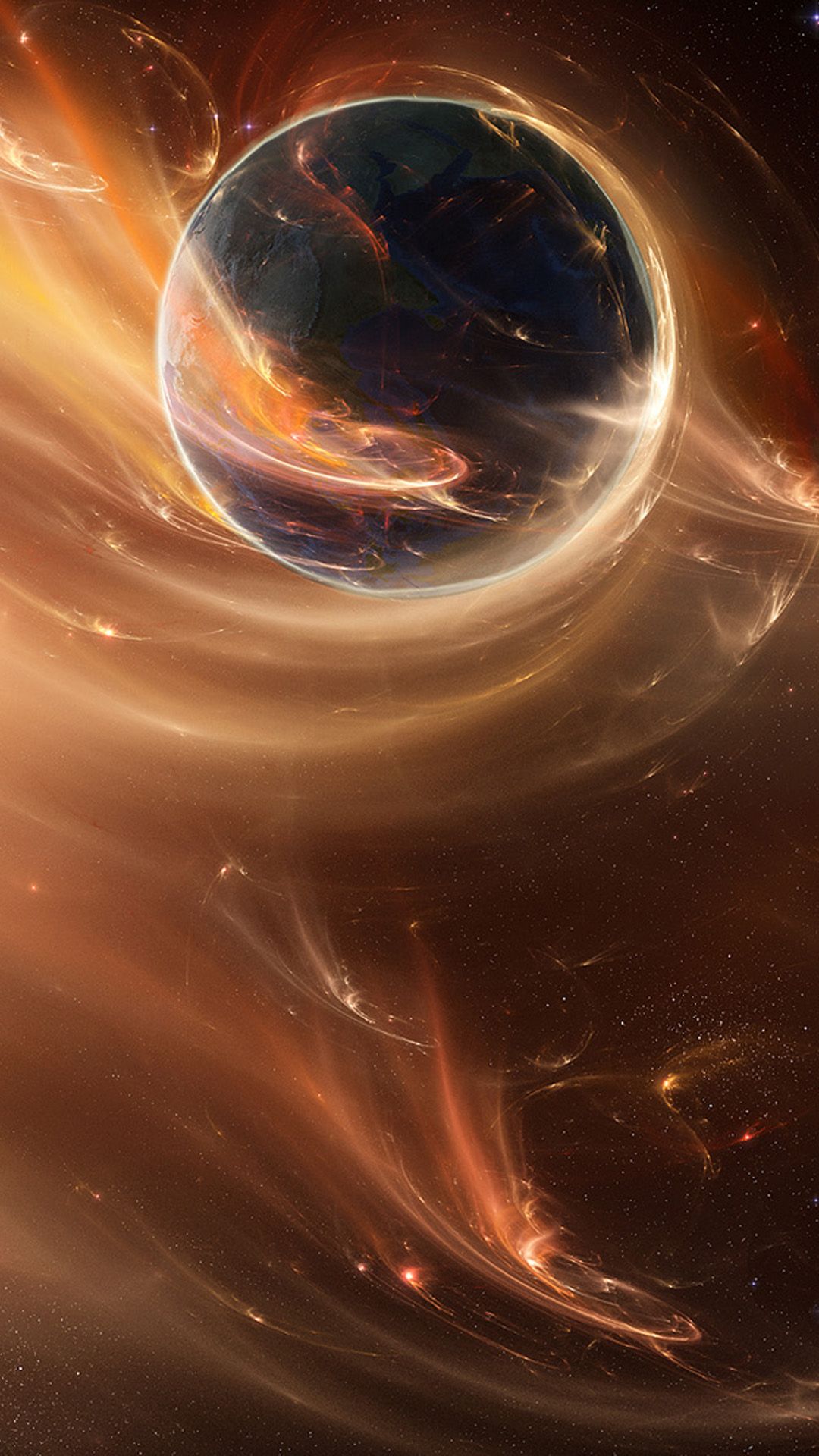 Pianeta astratto con vortici di fuoco, 1080x1920 Full HD Verticale, iPhone