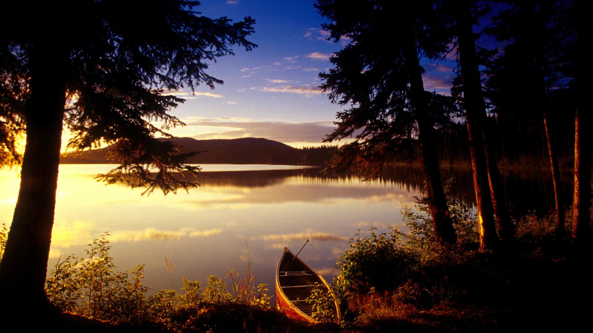 Lago tramonto canoa foresta, 1920x1080 Full HD 1080p, PC Desktop