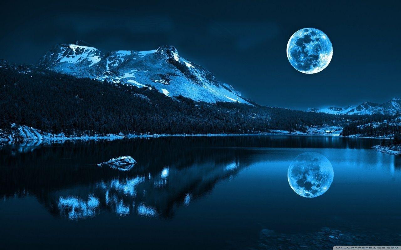 Montagna innevata luna notte, 1280x800 HD, Desktop