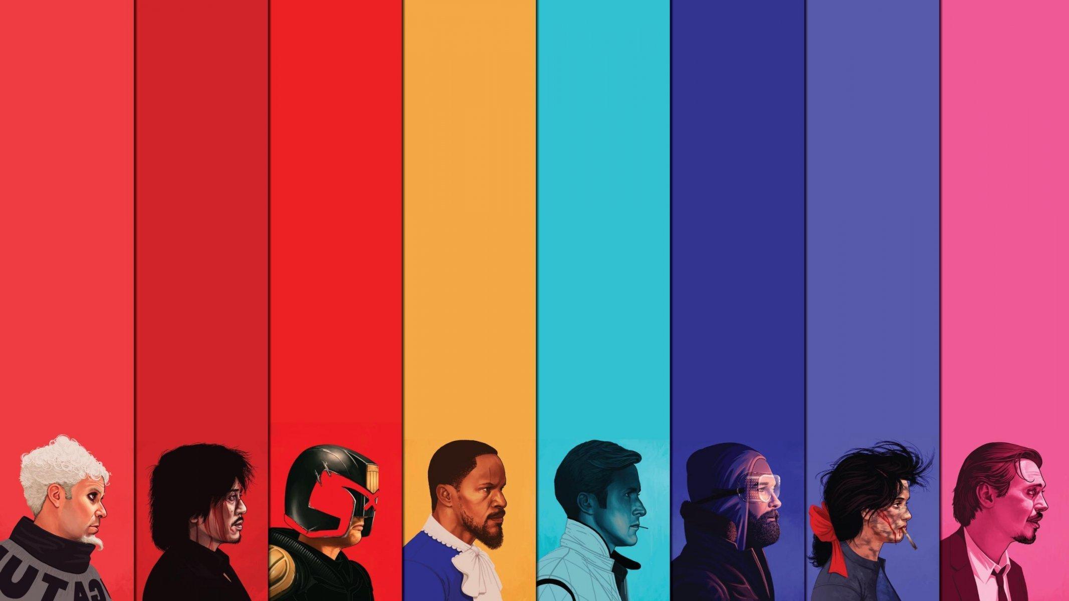 Silhouette personaggi profilo colorato, 2133x1200 alta risoluzione, Monitor Gaming