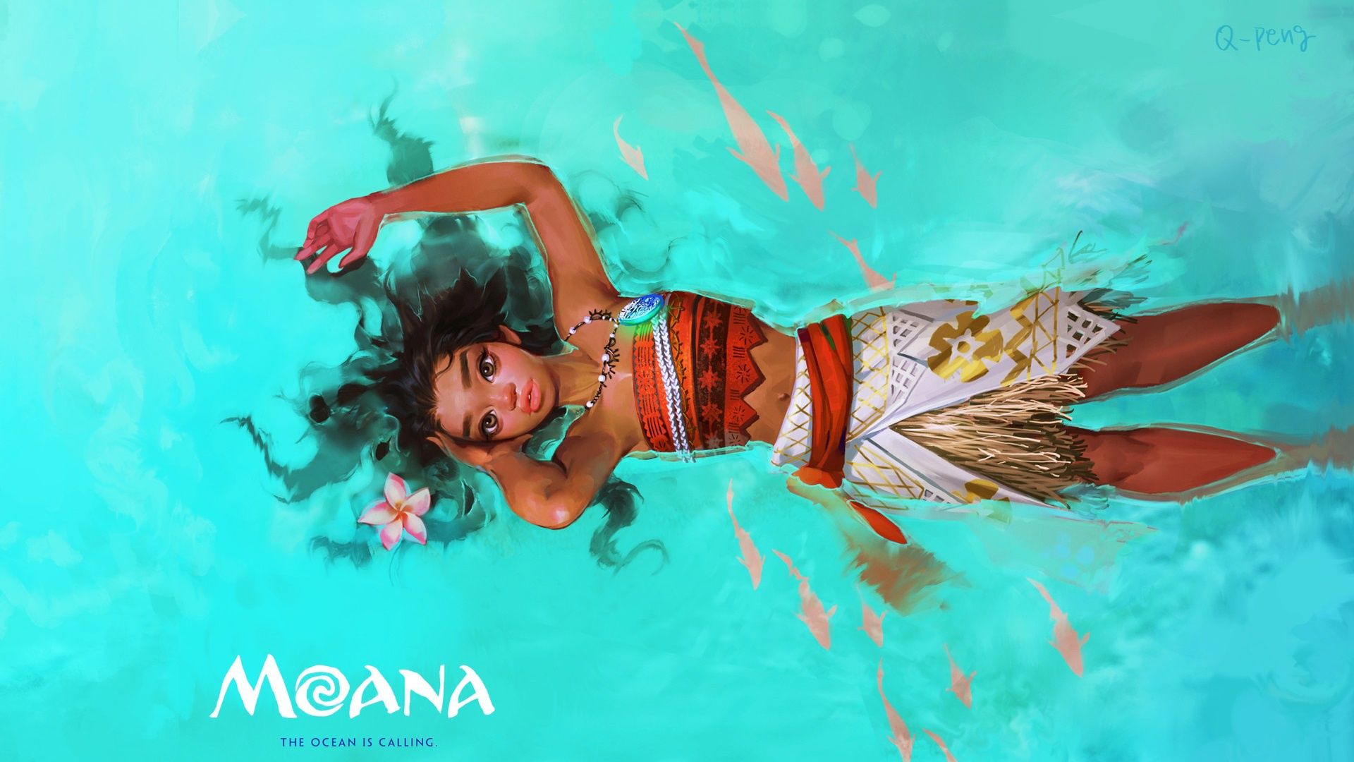 Moana nuota in acqua turchese, 1920x1080 Full HD, Desktop