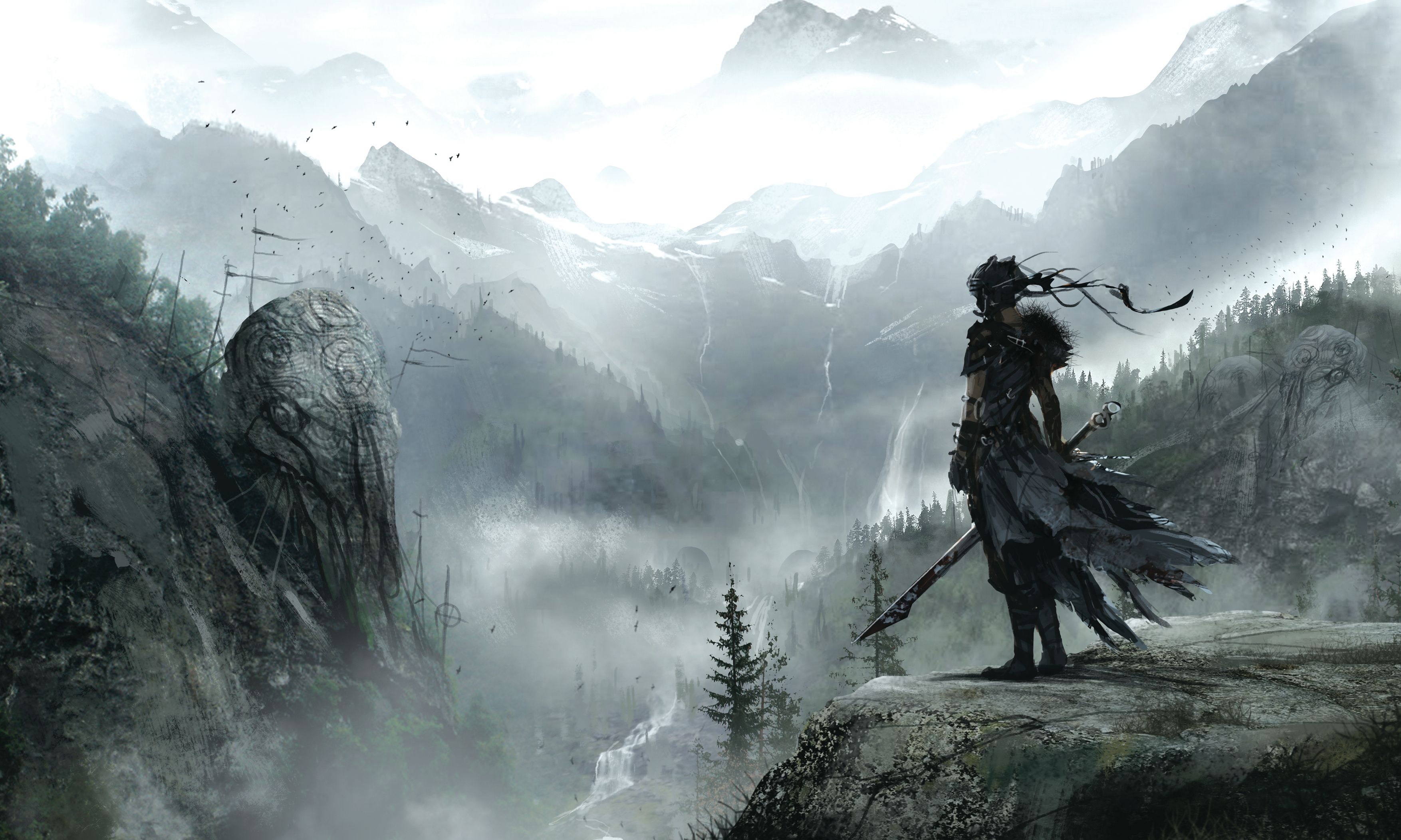 Senua Hellblade montagne nebbiose, Senua's Sacrifice, 3508x2105 WQXGA, PC
