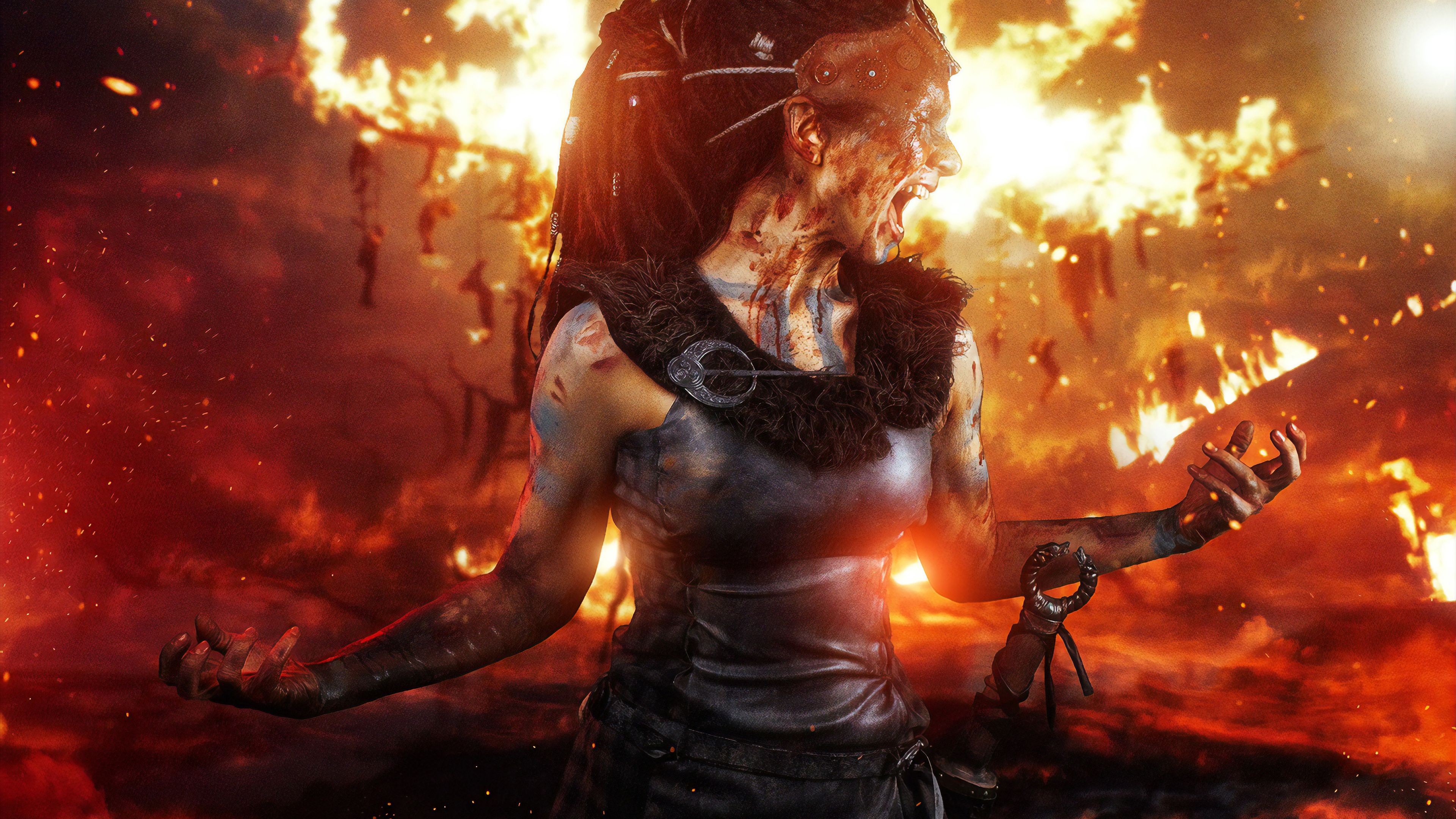 Senua Hellblade fiamme rosse, 3840x2160 4K, Desktop 4K