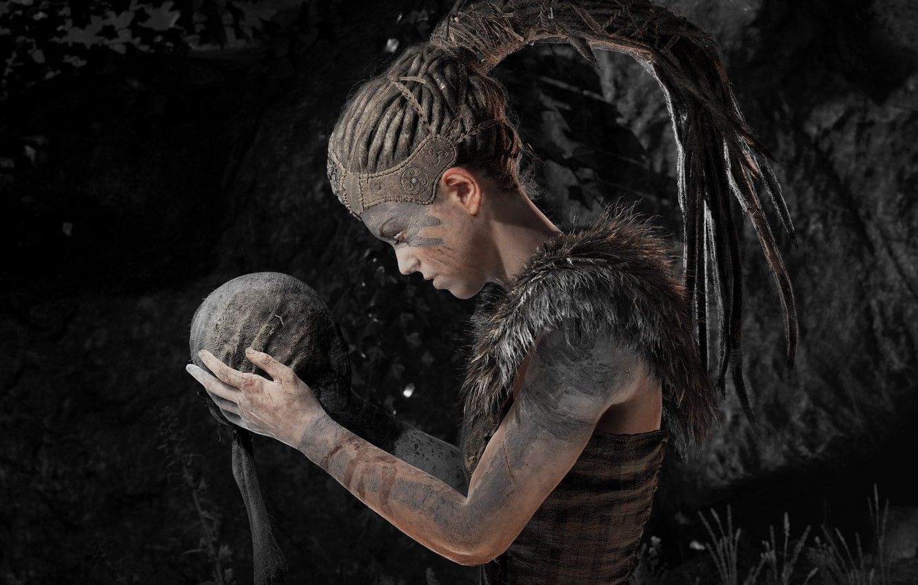 Senua con teschio, Hellblade, 1332x850 720p, PC