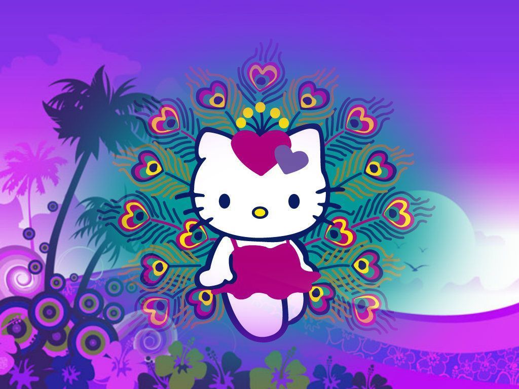 Hello Kitty piume viola, 1024x768 HD, Desktop