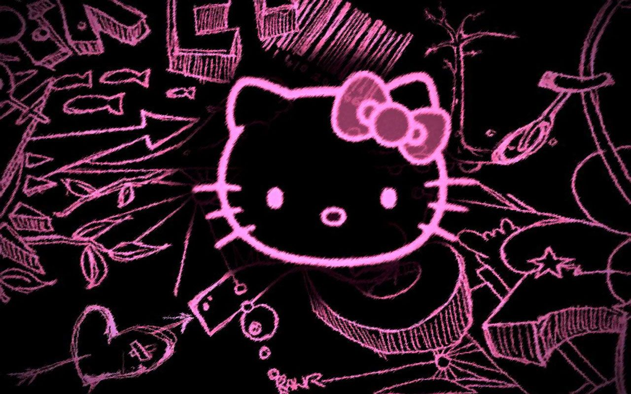 Hello Kitty rosa neon graffiti, 1280x800 HD, Desktop