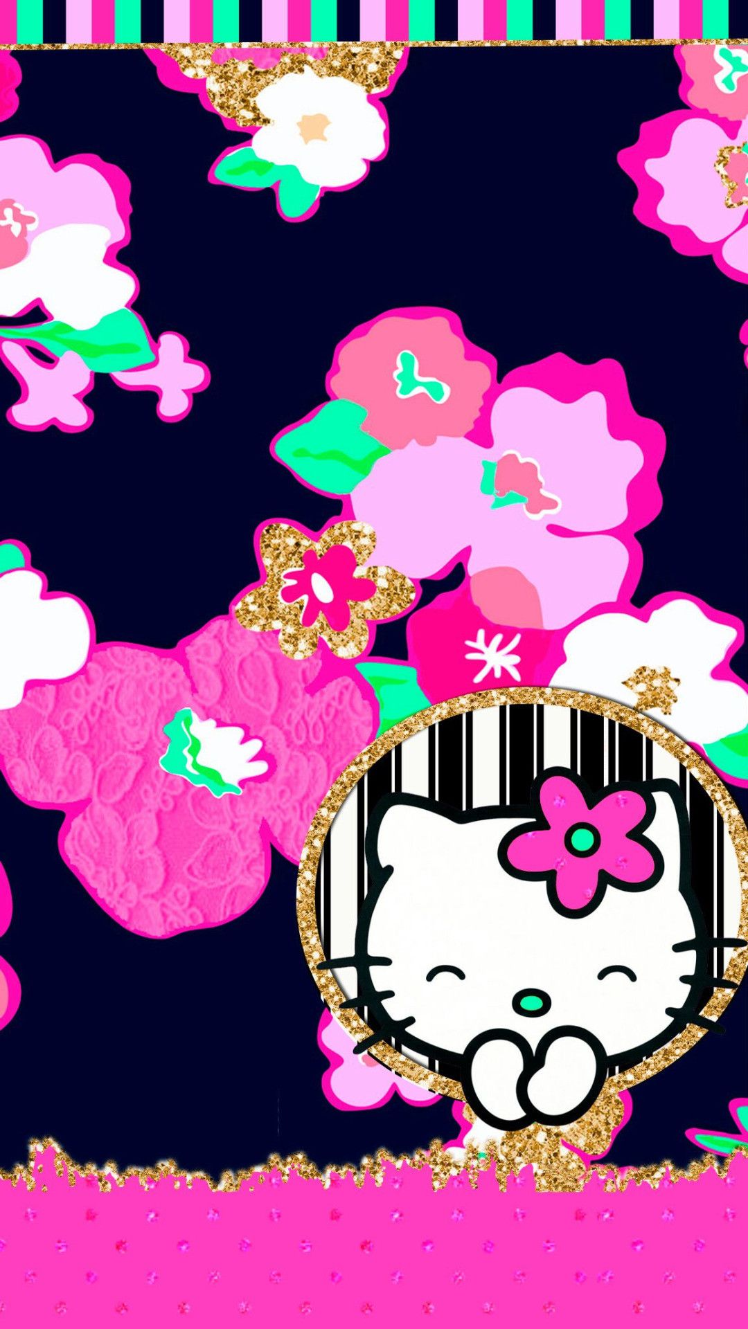 Hello Kitty fiori rosa, Sanrio, 1080x1920 Verticale, Telefono