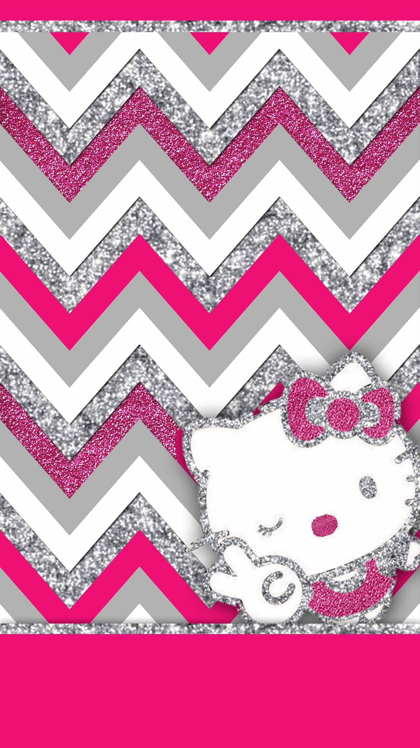 Hello Kitty glitter rosa chevron, kawaii, 1440x2560 Full HD Verticale, iPhone