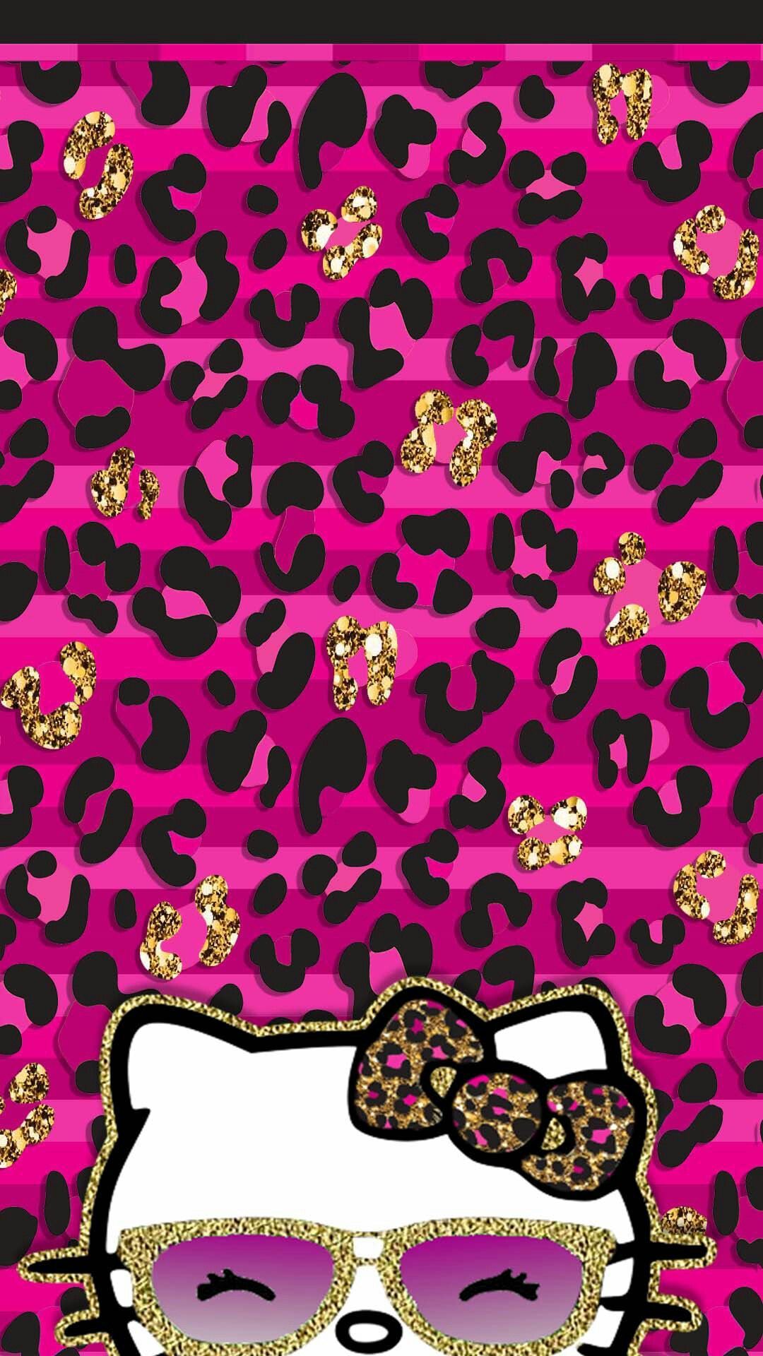 Hello Kitty leopardato glitter rosa, 1080x1920 Verticale, Mobile
