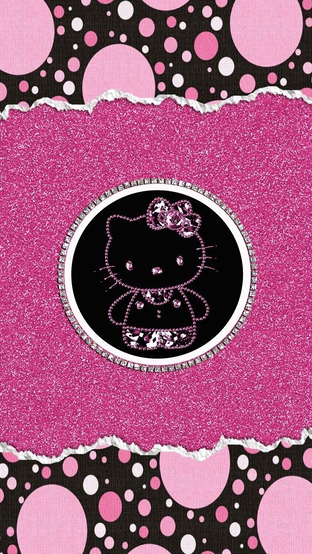 Hello Kitty glitter rosa nero, 1080x1920 Verticale, Samsung Galaxy