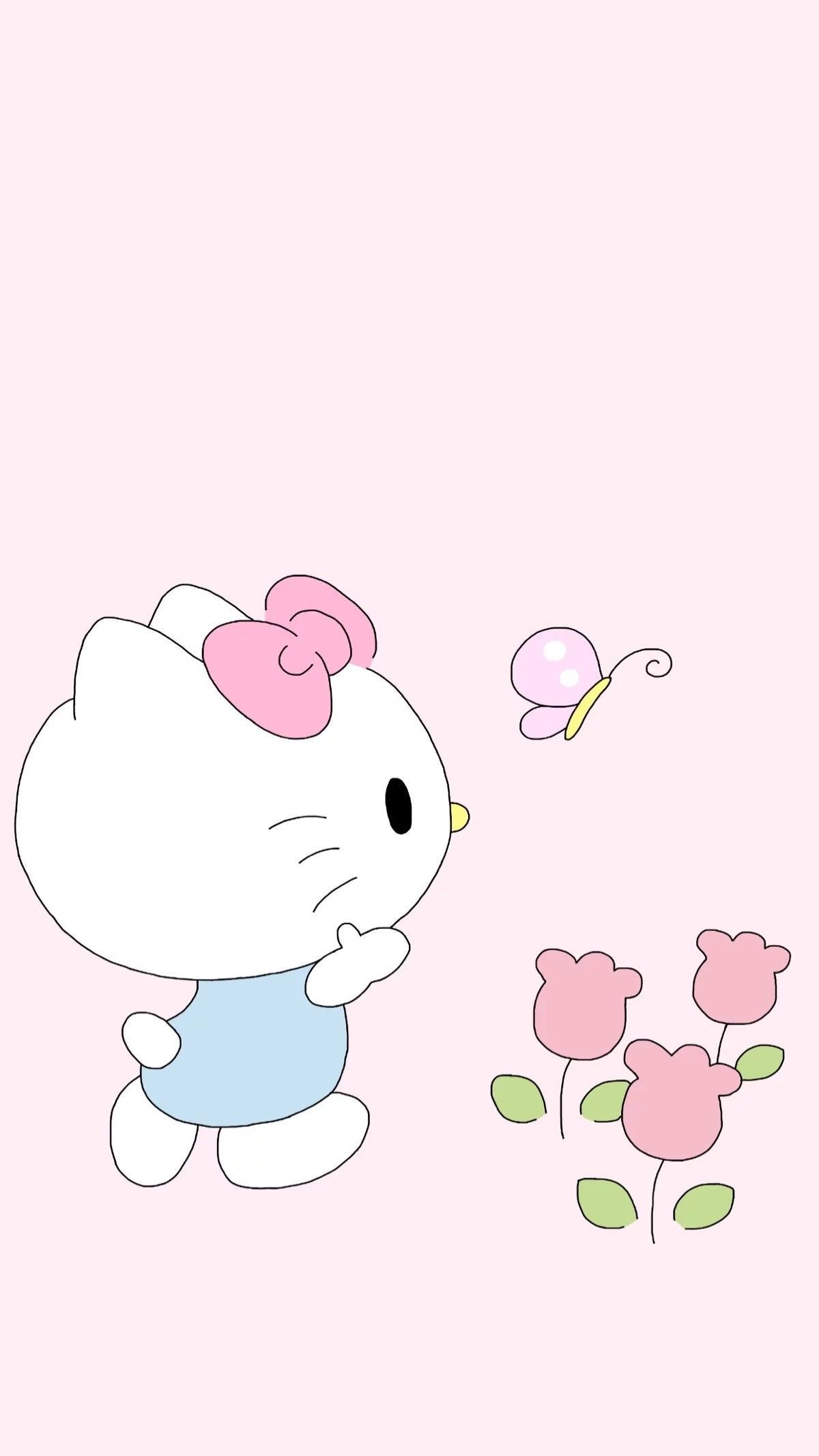 Hello Kitty con farfalla e fiori, kawaii, 1200x2133 Full HD Verticale, iPhone