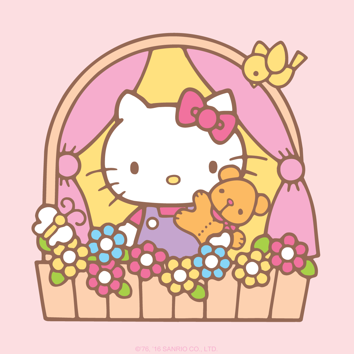 Hello Kitty con fiori e uccellino, kawaii, 1200x1200 HD, Laptop