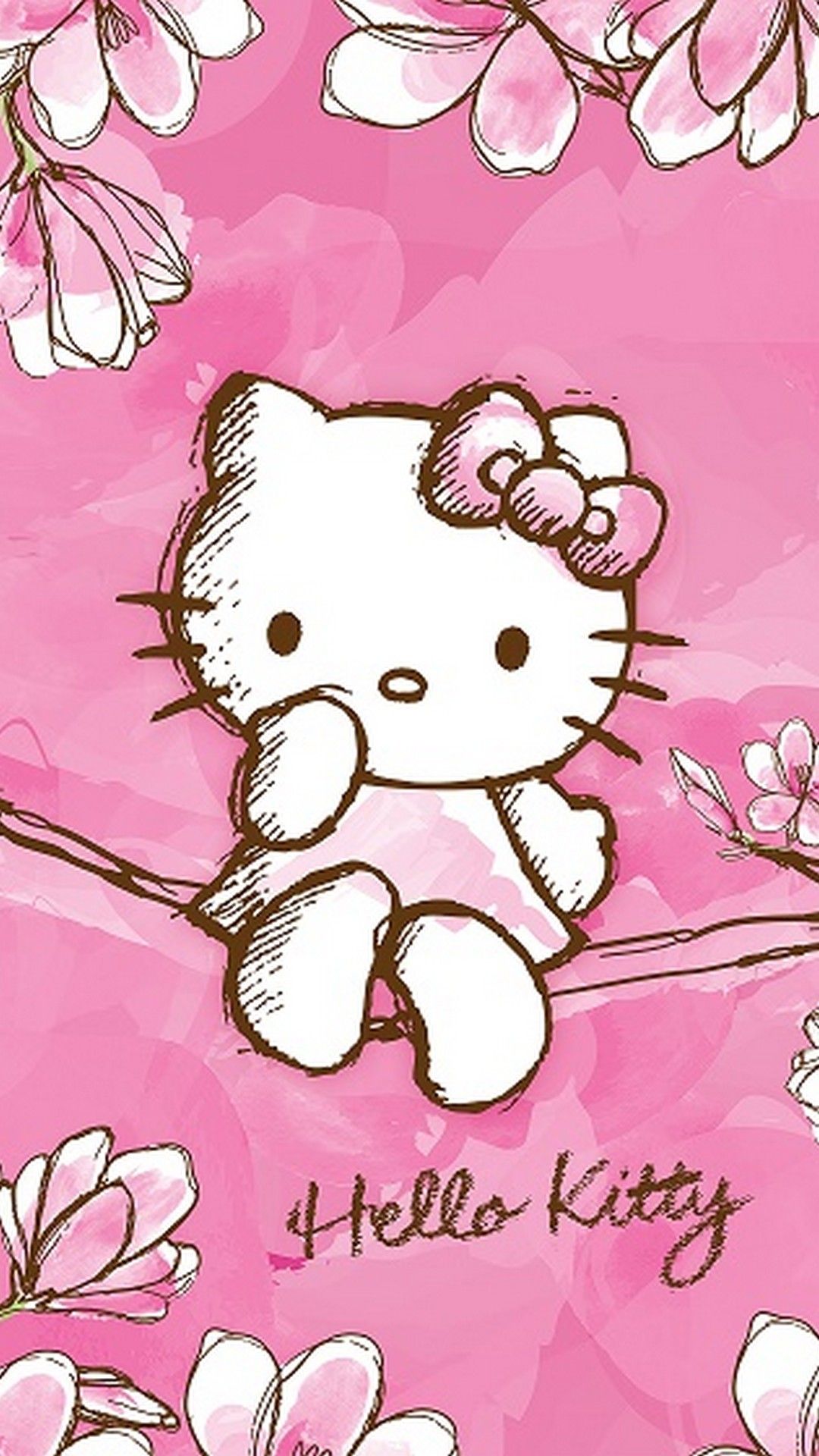 Hello Kitty rosa con fiori, 1080x1920 Full HD Verticale, Smartphone