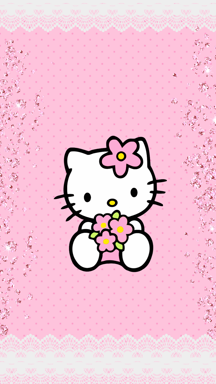 Hello Kitty con fiori rosa, 900x1600 Full HD Verticale, Smartphone