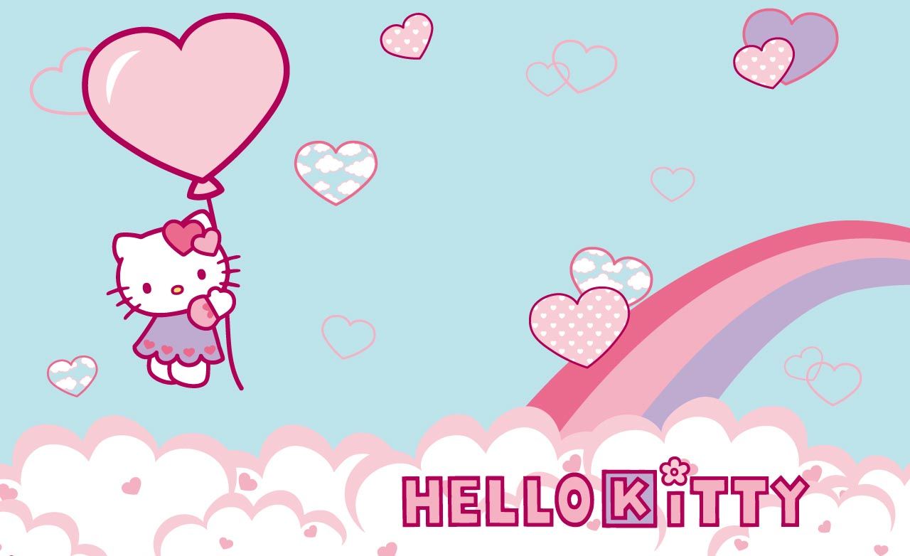 Hello Kitty palloncino cuore arcobaleno, Sanrio, 1280x782 HD, Desktop