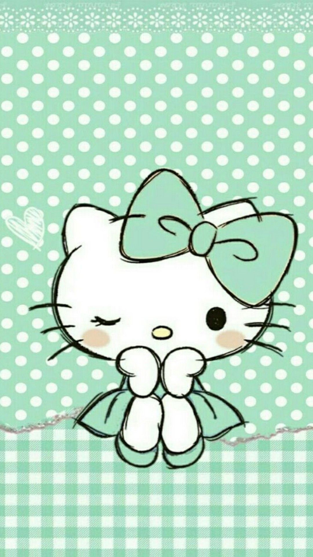 Hello Kitty verde pois, kawaii, 1080x1920 Full HD Verticale, Smartphone